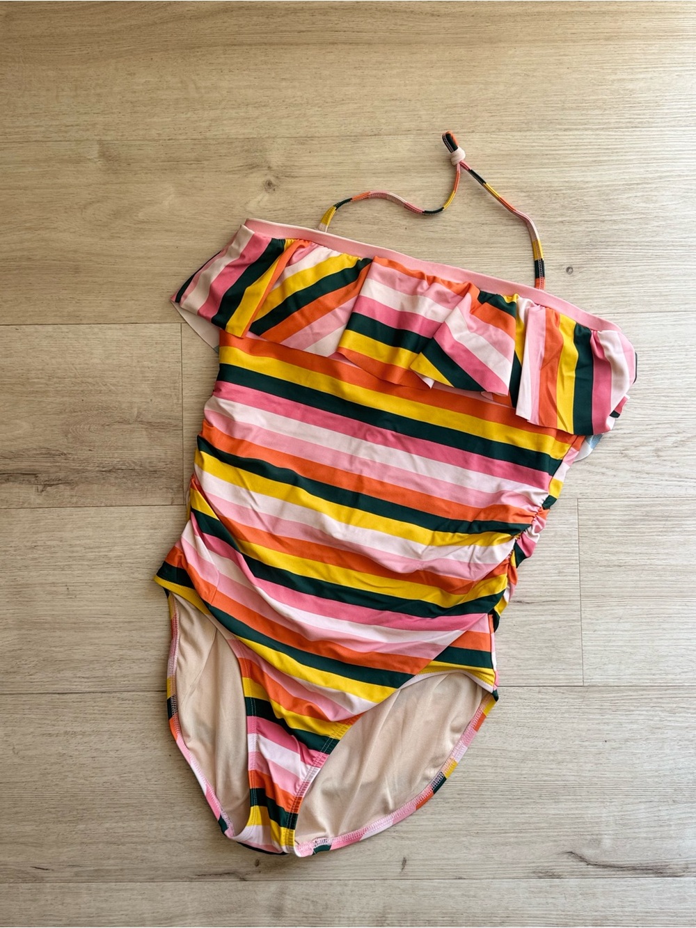 Lime Ricki Rainbow Stripe Ruffle One-Piece Swimsuit